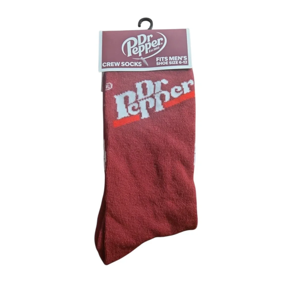 Dr Pepper Mens Crew Socks Maroon White Logo Novelty Soda Size 6-12 New